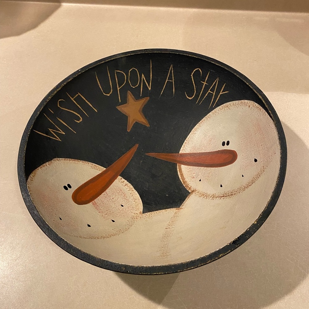 Snowman Wooden Decorative Bowl “Wish Upon A Star”